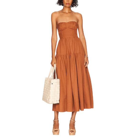 Shona Joy Dresses & Skirts - Shona Joy Strapless Ruched Midi Almond Jules Dress Size AUS 8 / US 4 NWT